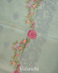 Powder Blue Floral Embroidered Pure Kora Silk Saree