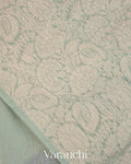 Powder Blue Floral Embroidered Pure Kora Silk Saree