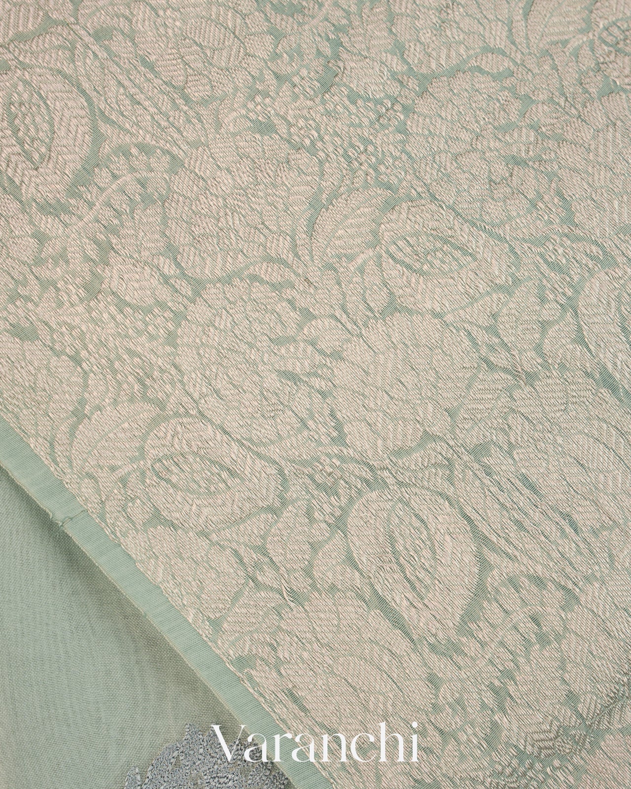 Powder Blue Floral Embroidered Pure Kora Silk Saree