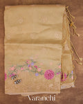 Golden Floral Embroidered Pure Kora Silk Saree