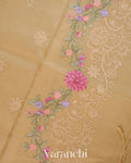 Golden Floral Embroidered Pure Kora Silk Saree