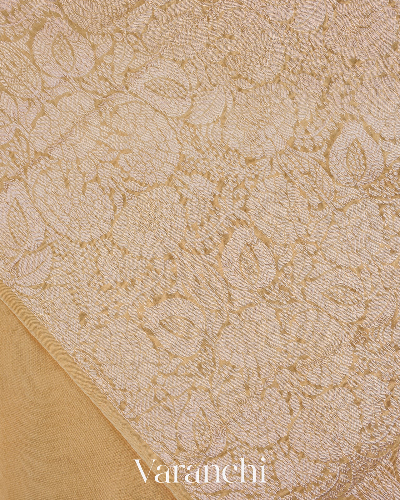 Golden Floral Embroidered Pure Kora Silk Saree