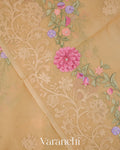 Golden Floral Embroidered Pure Kora Silk Saree