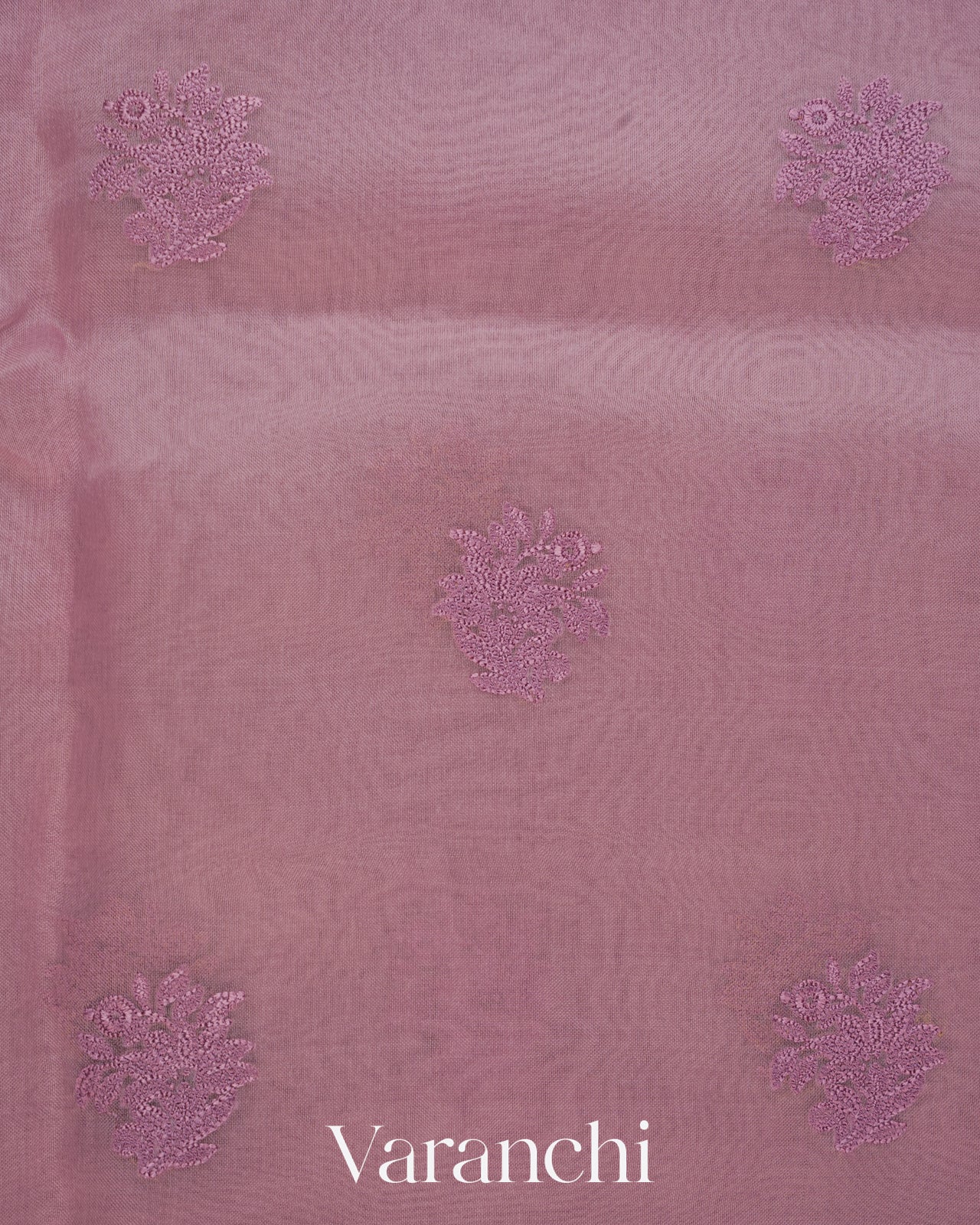 Lavender Floral Embroidered Pure Kora Silk Saree