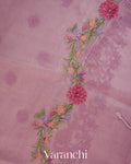 Lavender Floral Embroidered Pure Kora Silk Saree