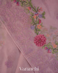 Lavender Floral Embroidered Pure Kora Silk Saree