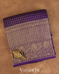 Deep Violet Checkered Pure Kora Silk Saree