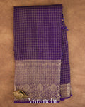 Deep Violet Checkered Pure Kora Silk Saree