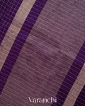 Deep Violet Checkered Pure Kora Silk Saree