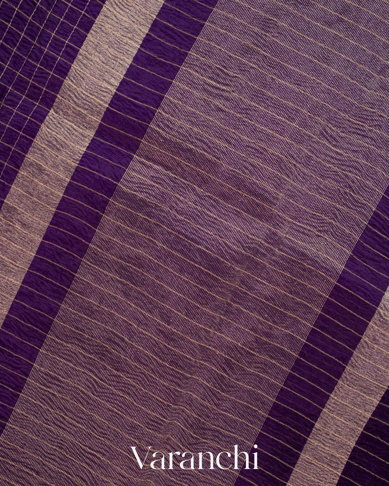 Deep Violet Checkered Pure Kora Silk Saree