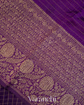Deep Violet Checkered Pure Kora Silk Saree