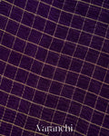 Deep Violet Checkered Pure Kora Silk Saree