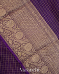 Deep Violet Checkered Pure Kora Silk Saree