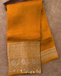Mustard Yellow Checkered Pure Kora Silk Saree