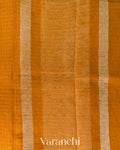 Mustard Yellow Checkered Pure Kora Silk Saree