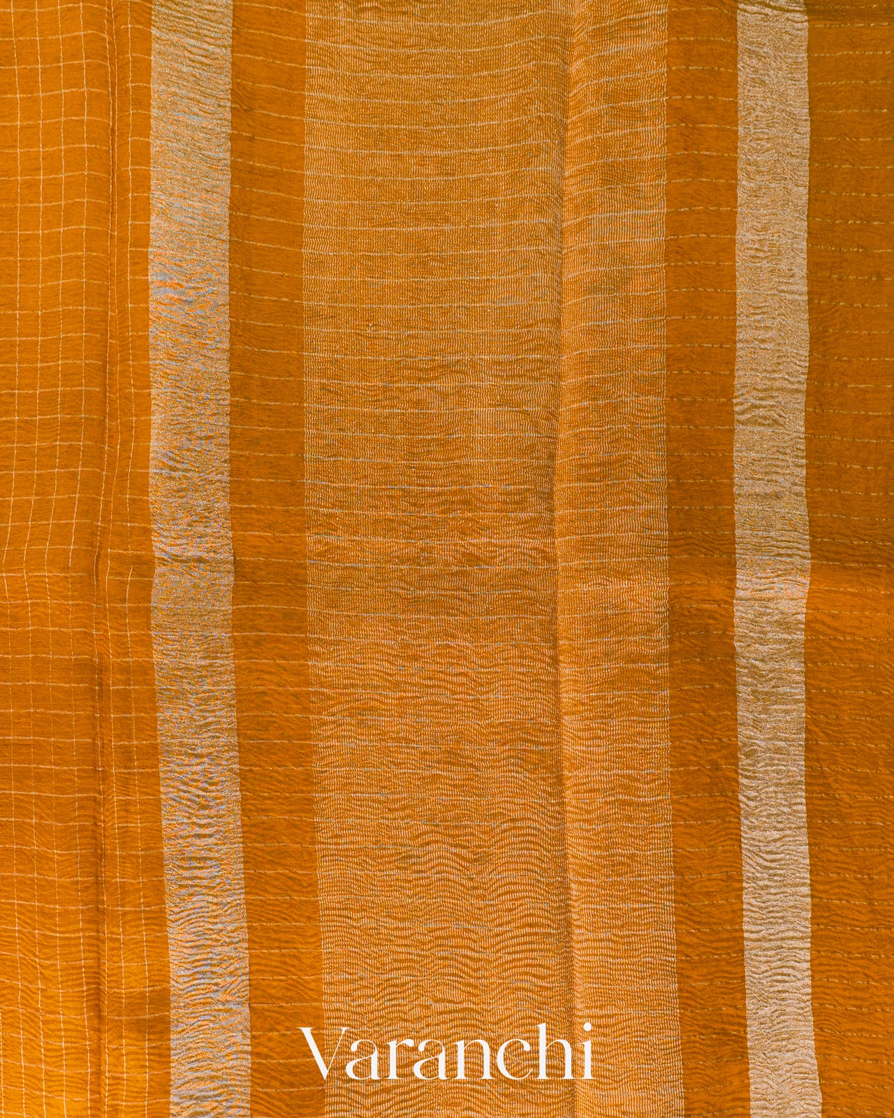 Mustard Yellow Checkered Pure Kora Silk Saree