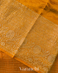 Mustard Yellow Checkered Pure Kora Silk Saree