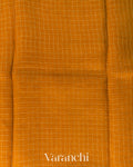 Mustard Yellow Checkered Pure Kora Silk Saree