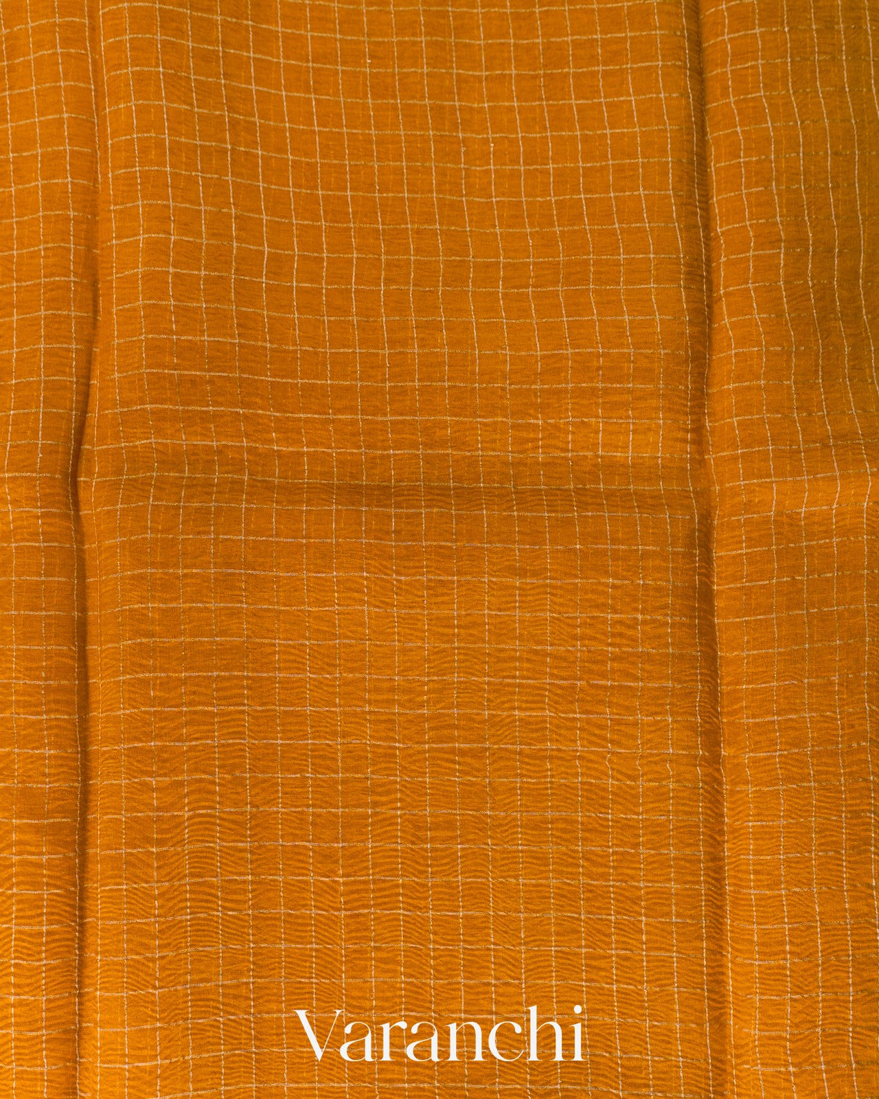 Mustard Yellow Checkered Pure Kora Silk Saree
