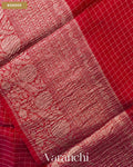 Crimson Red Checkered Pure Crush Kora Silk Saree — Border
