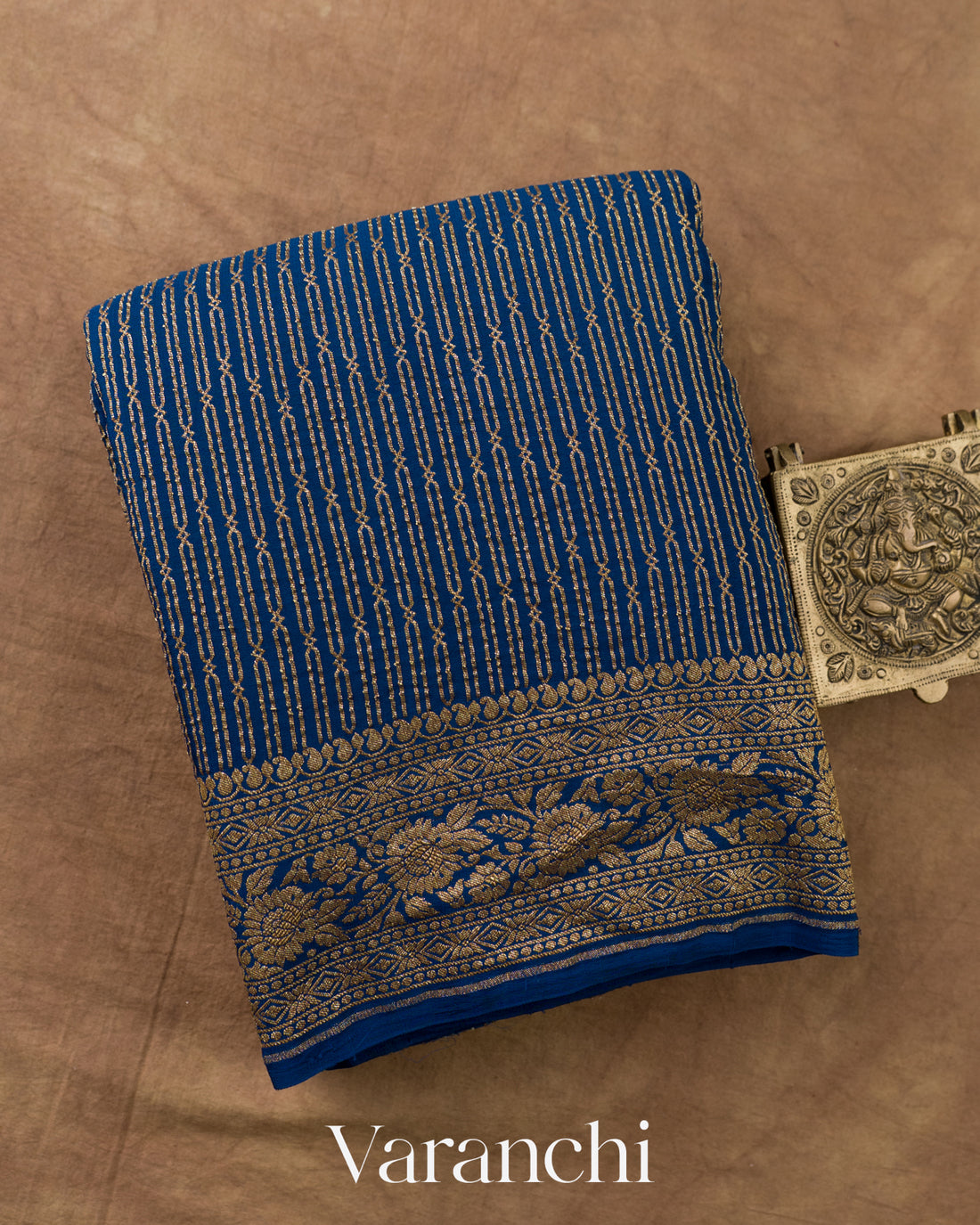 Indigo Blue Striped Pure Crepe Silk Handloom Saree