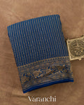 Indigo Blue Striped Pure Crepe Silk Handloom Saree