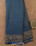 Indigo Blue Striped Pure Crepe Silk Handloom Saree