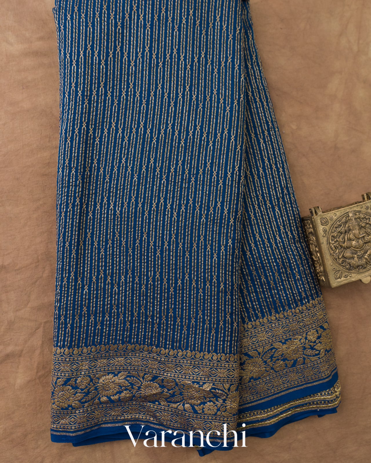 Indigo Blue Striped Pure Crepe Silk Handloom Saree