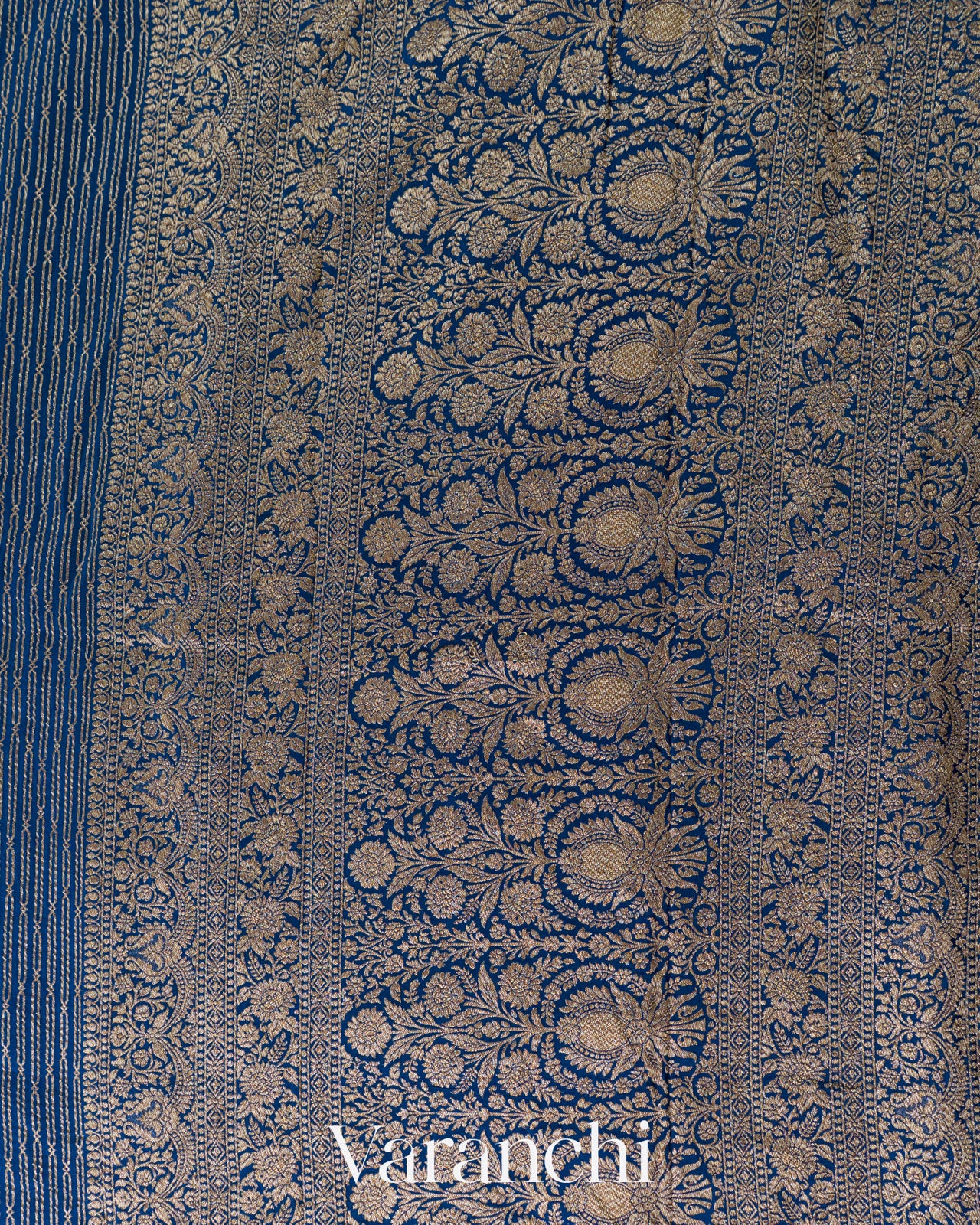 Indigo Blue Striped Pure Crepe Silk Handloom Saree