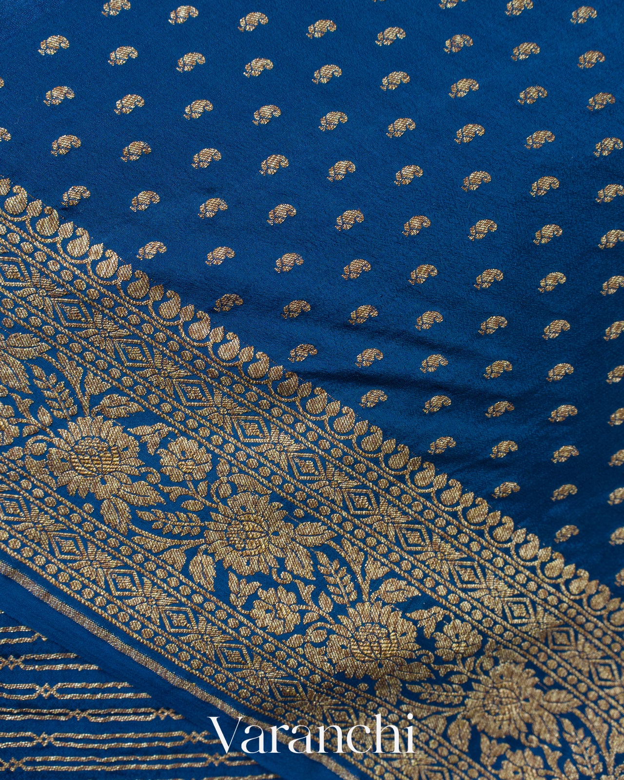 Indigo Blue Striped Pure Crepe Silk Handloom Saree