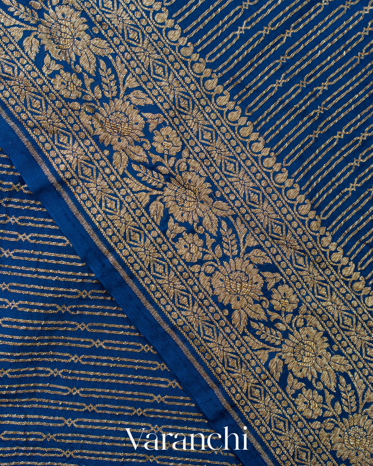 Indigo Blue Striped Pure Crepe Silk Handloom Saree