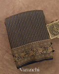 Jet Black Striped Pure Crepe Silk Handloom Saree
