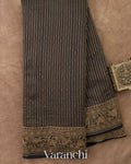 Jet Black Striped Pure Crepe Silk Handloom Saree