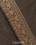Jet Black Striped Pure Crepe Silk Handloom Saree