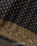 Jet Black Striped Pure Crepe Silk Handloom Saree
