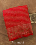 Chilly Red Striped Pure Crepe Silk Handloom Saree
