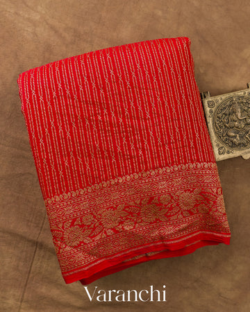 Chilly Red Striped Pure Crepe Silk Handloom Saree