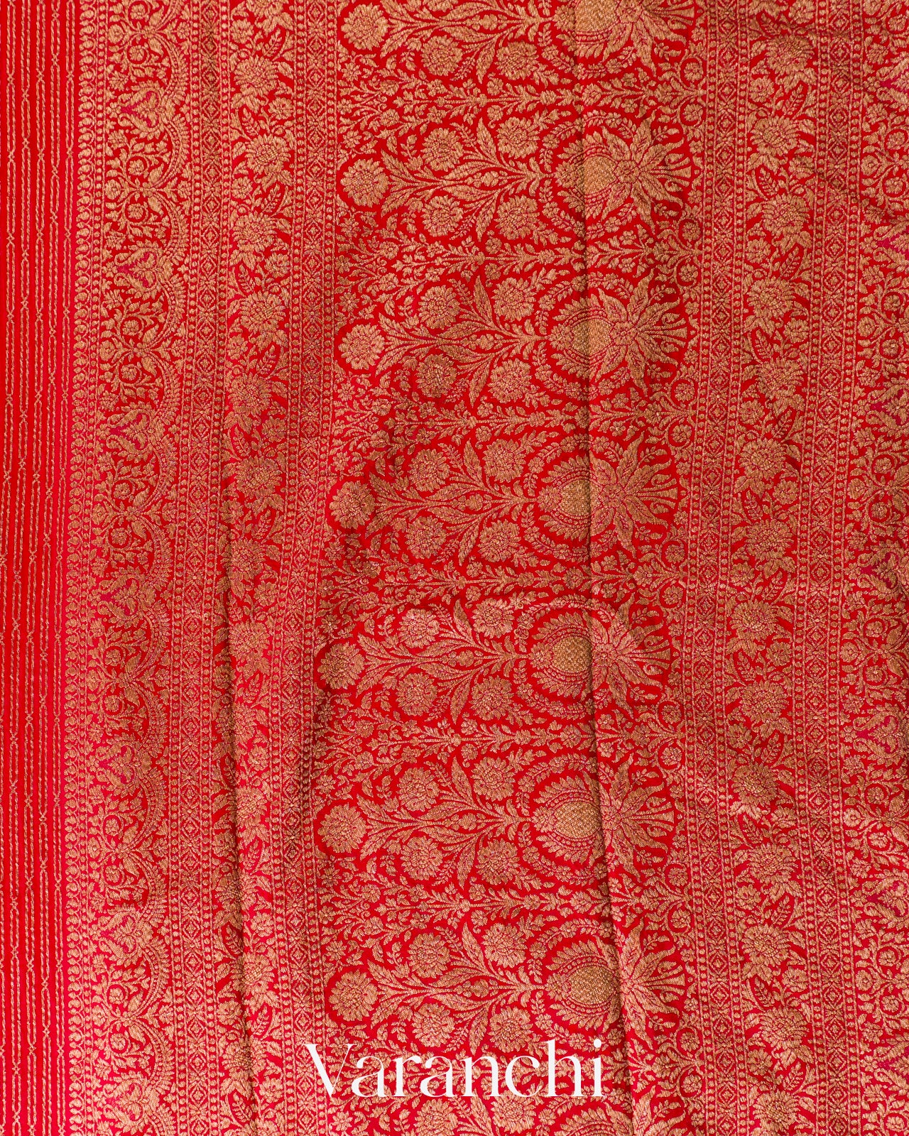 Chilly Red Striped Pure Crepe Silk Handloom Saree
