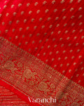 Chilly Red Striped Pure Crepe Silk Handloom Saree