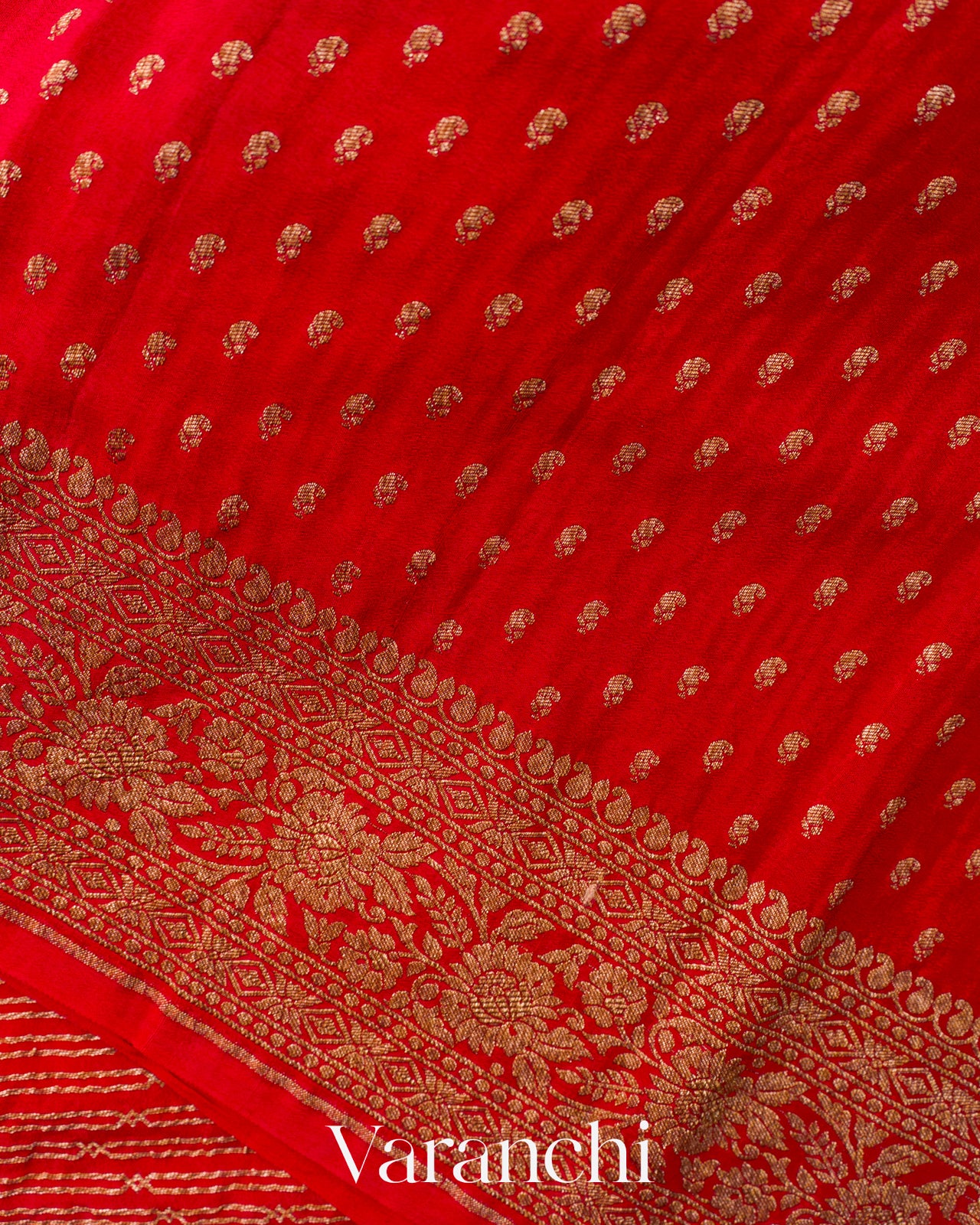 Chilly Red Striped Pure Crepe Silk Handloom Saree