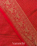 Chilly Red Striped Pure Crepe Silk Handloom Saree