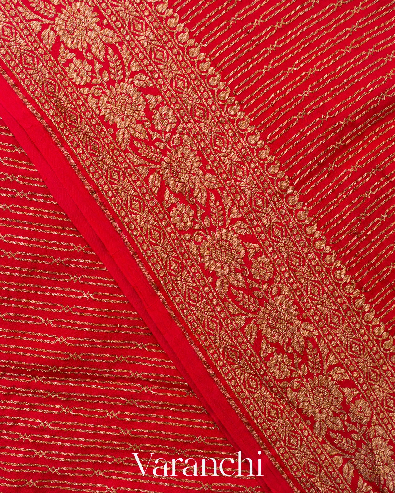 Chilly Red Striped Pure Crepe Silk Handloom Saree