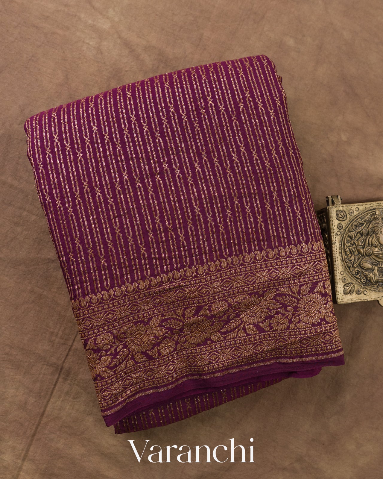 Wine Purple Striped Pure Crepe Silk Handloom Saree