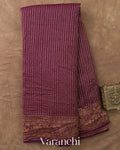 Wine Purple Striped Pure Crepe Silk Handloom Saree