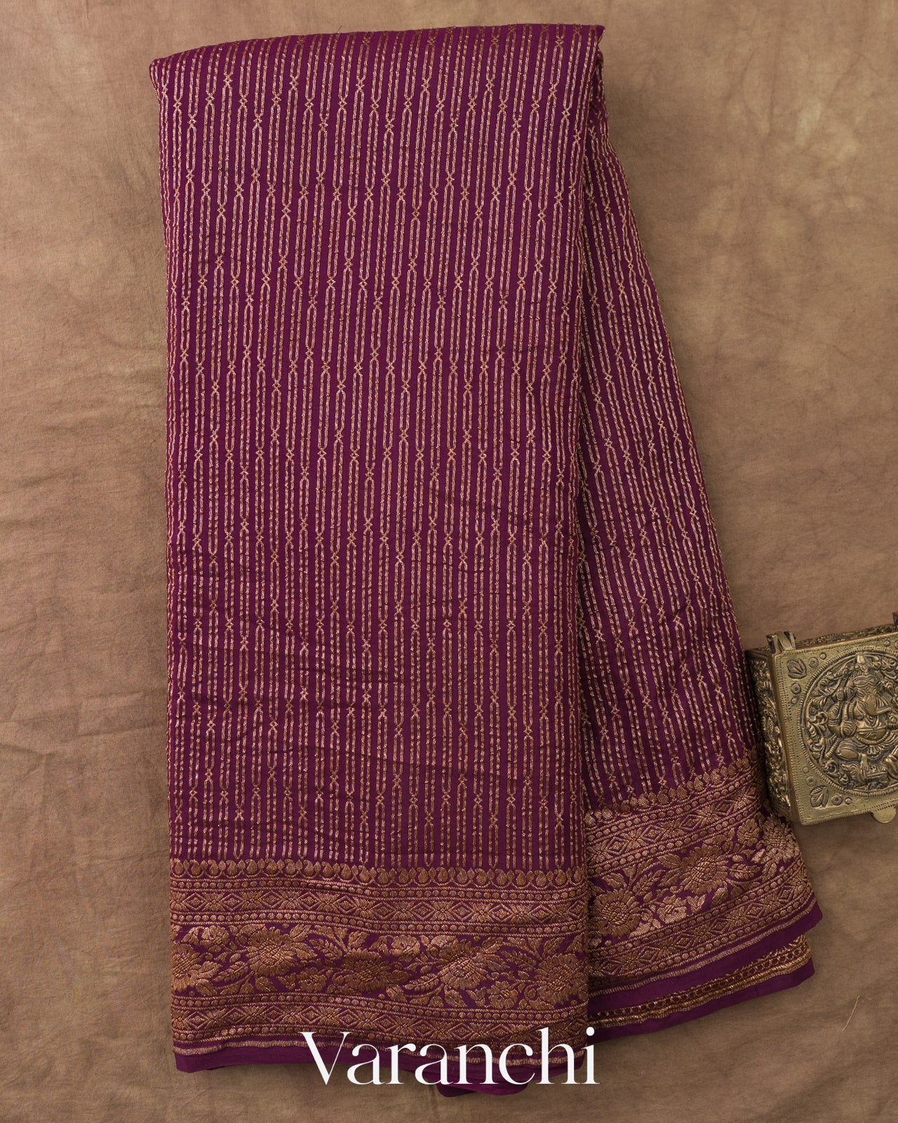 Wine Purple Striped Pure Crepe Silk Handloom Saree