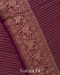 Wine Purple Striped Pure Crepe Silk Handloom Saree