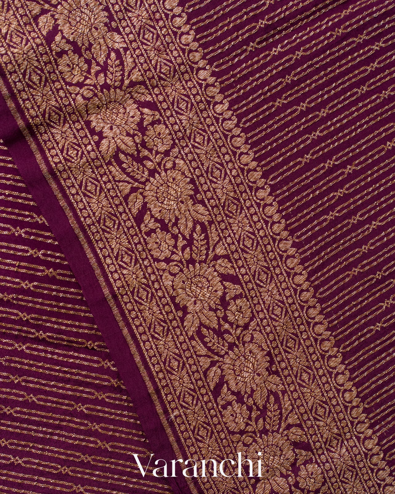 Wine Purple Striped Pure Crepe Silk Handloom Saree