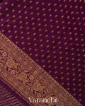 Wine Purple Striped Pure Crepe Silk Handloom Saree