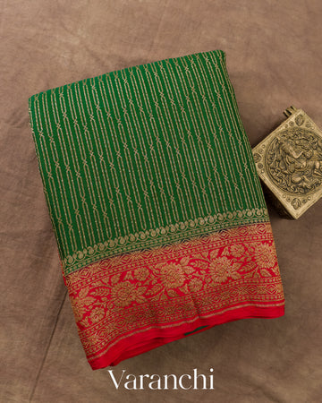 Bottle Green Striped Pure Crepe Silk Handloom Saree