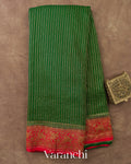Bottle Green Striped Pure Crepe Silk Handloom Saree